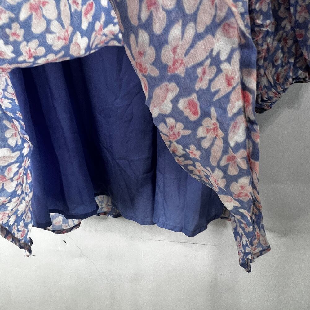 Floral Pastel Blue Pink Chiffon Dress Long Sleeve Size 4/34 - Picture 7 of 7